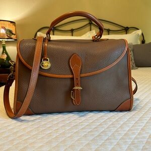 Vintage Dooney & Bourke Large Carpet Bag in Mushroom and British Tan